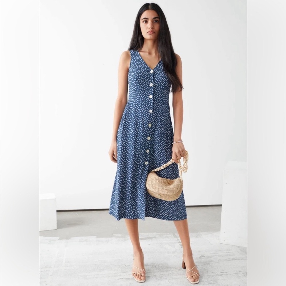 & Other Stories Blue Sleeveless Midi Dress Size 4 EUC